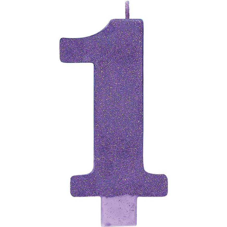 Giant Glitter Purple Number 1 Birthday Candle